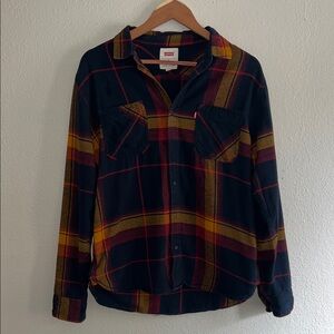 Levi's Men's Plaid Casual Button Down Shirt - Black, Red, Yellow